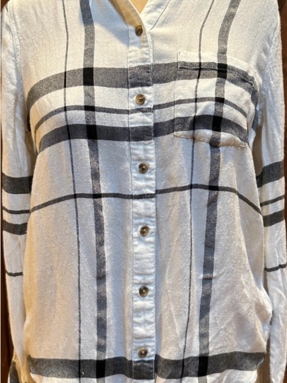 Lucky Brand White and Black Plaid Button-Down Shirt